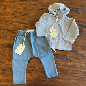 NWT Gray Label Blue Baby Pant And Gray Hoodie Snap Cardigan Top 6-9 Months